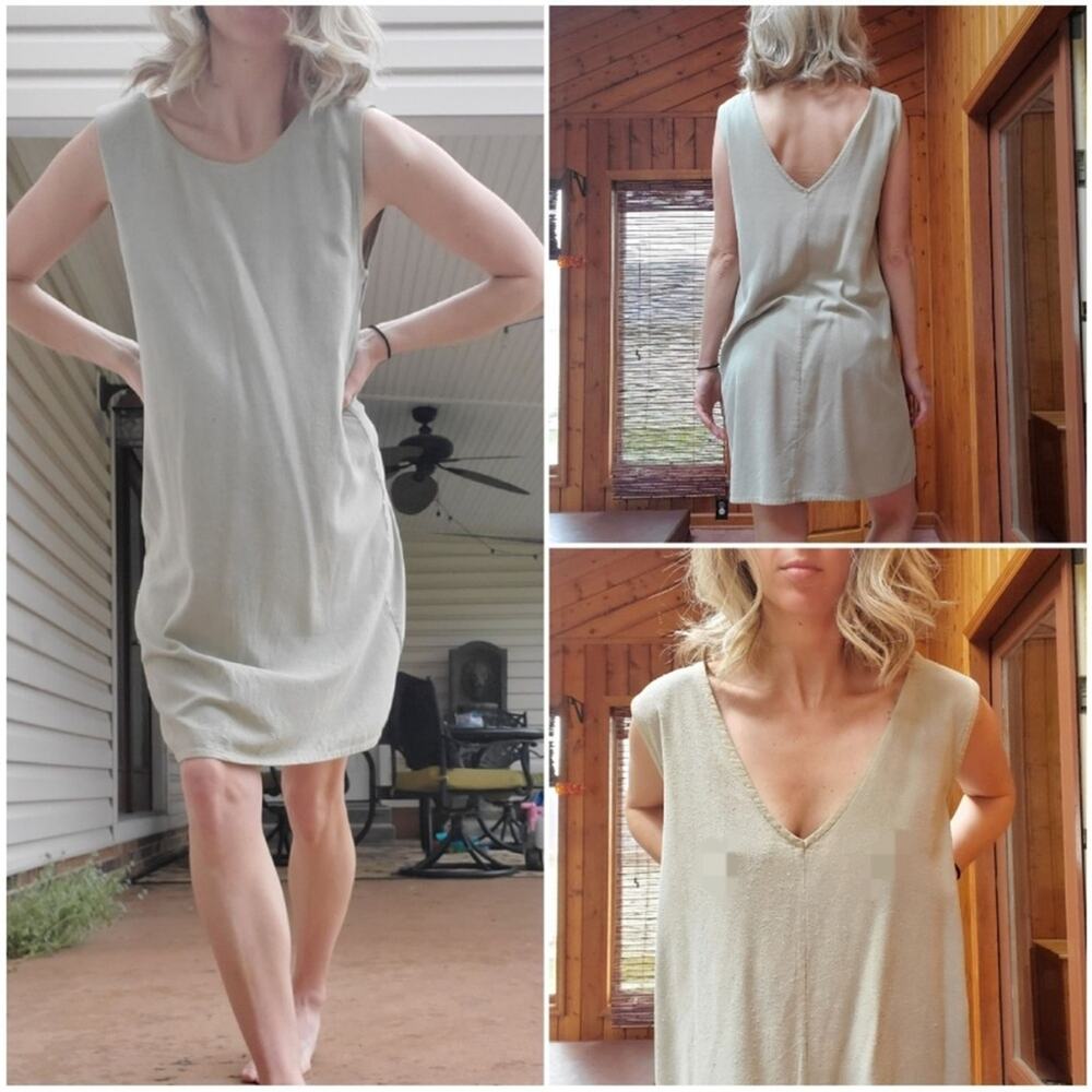 Elizabeth Suzann Marlena Nude Peach V Neck 100% Silk Knee Length Slip Dress XS